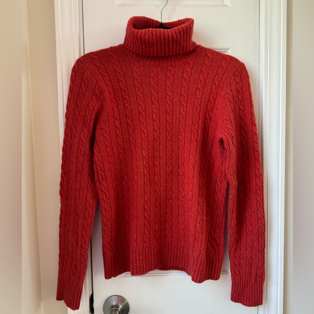 J. CREW Merino Wool/Cashmere/Rabbit Hair Blend Cableknit Turtleneck Orange L